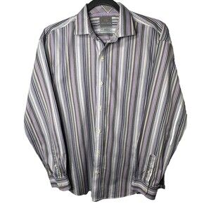 Thomas Dean Shirt Mens XL/TG 18/20 Striped Speckled Flip Cuff Cotton Button Down